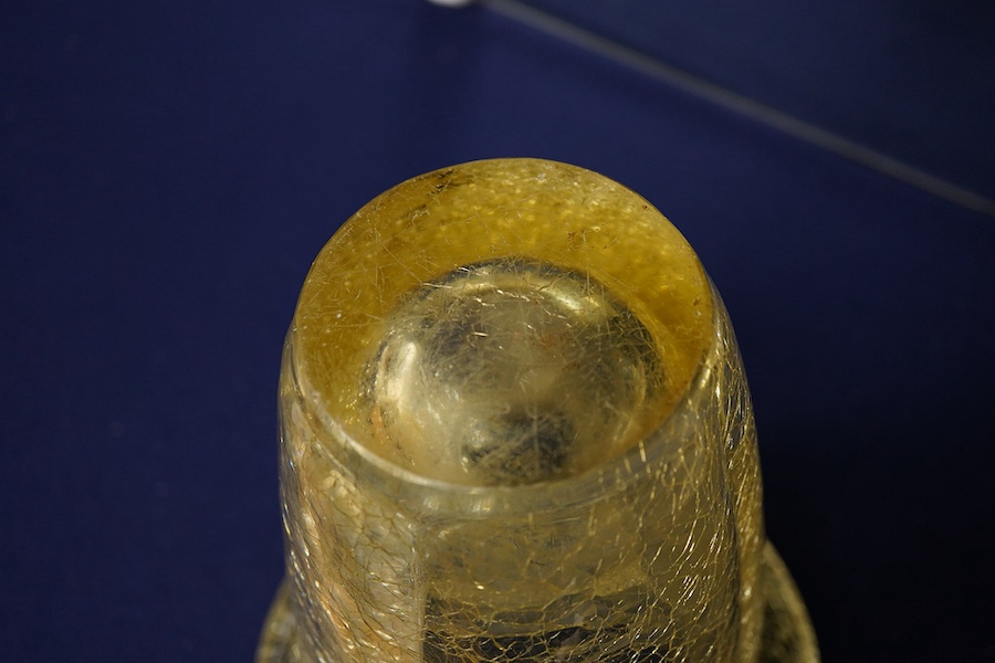 An amber glass vase, crackled effect, after Daum, 23cm high